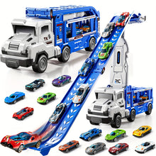 2-i-1 sammenklappelig biltransport-kasse – racerbansesæt med 12 biler og katapult